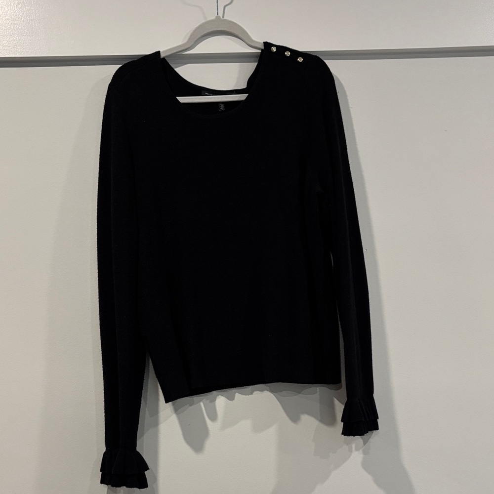 White House Black Market Black Top with Button Accents